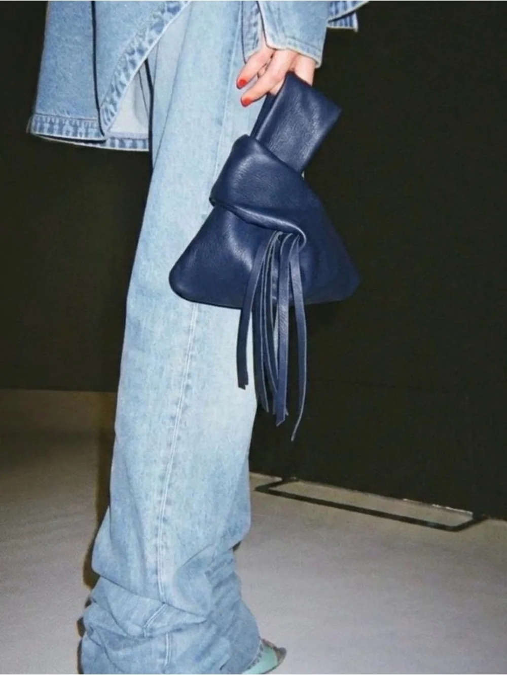 ✨ Custom Handmade 100% Blue Leather Fringe Knot Mini Bag (One-of-a-Kind)